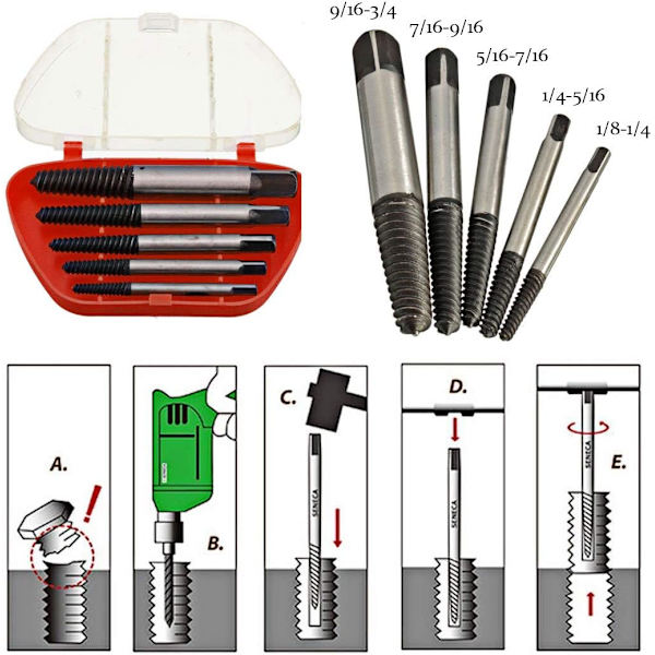 Set med 5 skruvutdragare, 3-19 mm