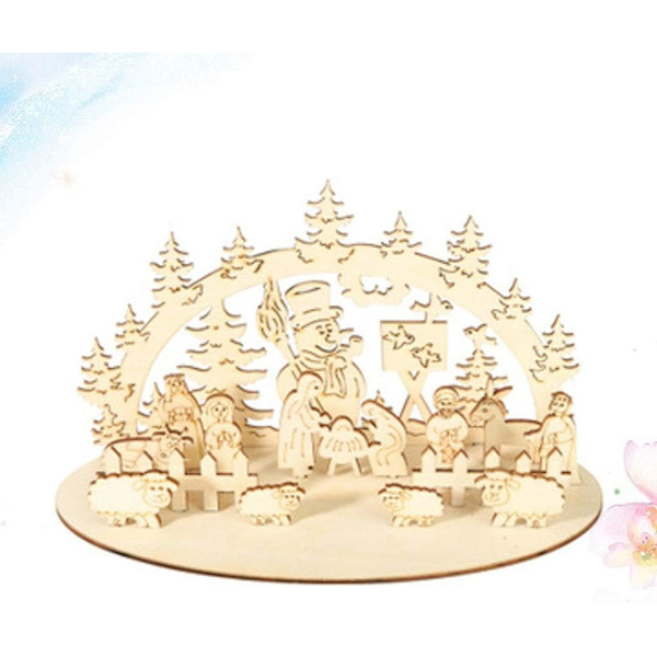 Julepynt Tre Nativity Scene Skrivebord DIY Jule F