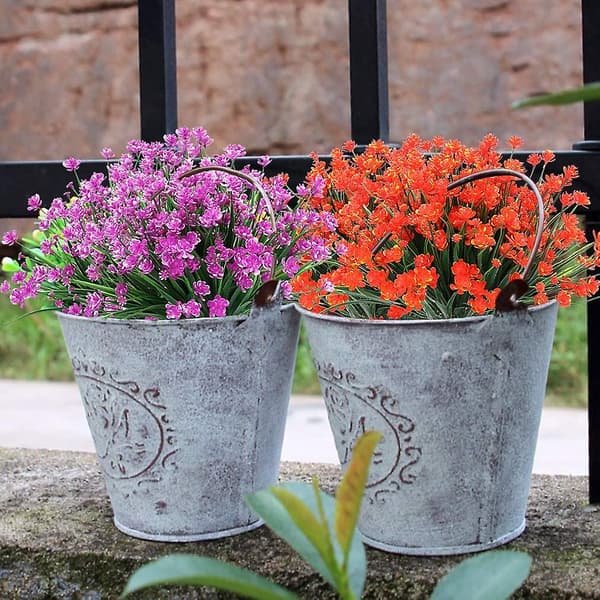 8 Bundter Kunstige Udendørs Blomsterbuske UV-Resistente Pla