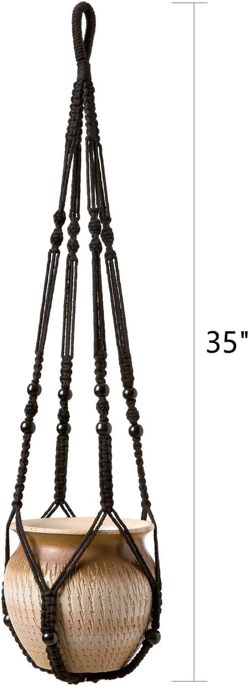 Macrame Växthängare Inomhus Hängande Planterkorg med Träpärla