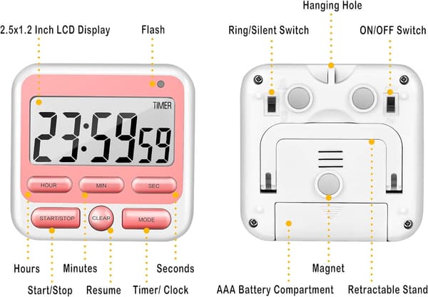 Digital Köktimer med Tyst/Hög Larmknapp På/Av-knapp,