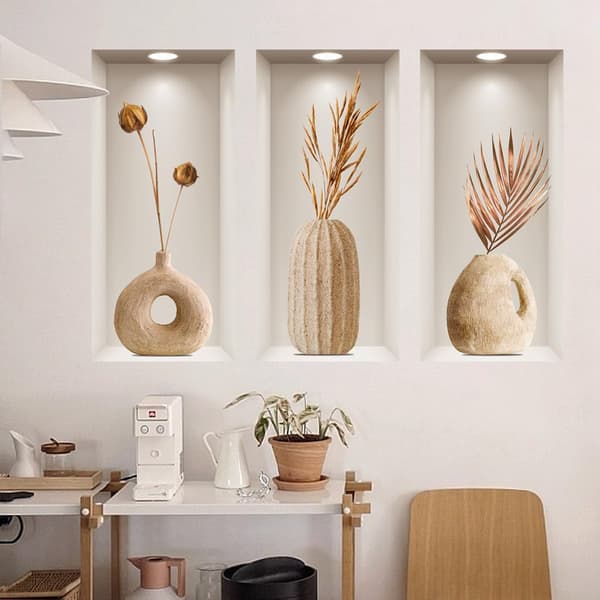 Väggdekal 3D Vas Gröna Växter Magnolia Väggdekal Vardagsrum Sovrum Väggbild Väggdekoration