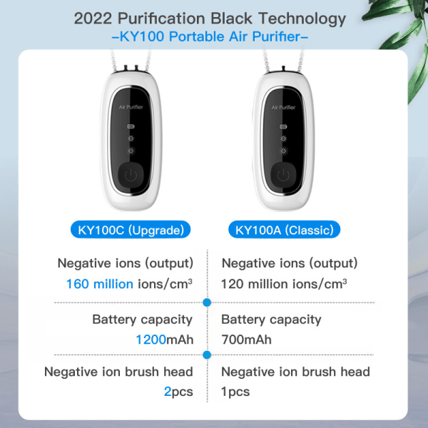1-pakke med bærbar negativ ion luftrenser hengende hals liten f