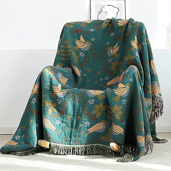 Vevd teppe 100% bomull med frynser, dobbeltsidig boho seng DXGHC