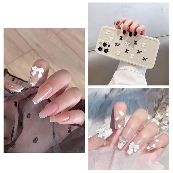 Fjärilsrosett Pärlnagelcharm 3D Svart Vit Nagelcharm för Ac