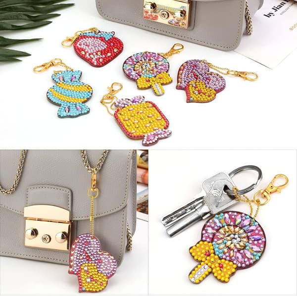 5 stycken DIY 5D Candy Love Heart Diamantmålning Nyckelring, D DXGHC