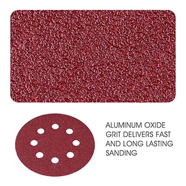 70 stycken 5-tums 8-håls flockad sandpapper, röd sand aluminium