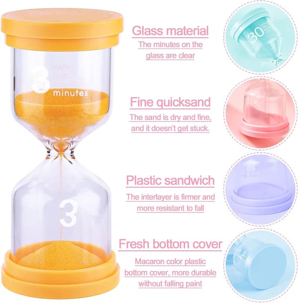 5 Farvede Timeglas, 3, 5, 10, 15 og 30 Minutter, Timeglas DXGHC
