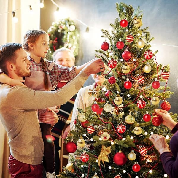 Eske med plastjulekuler, 50 stykker, knussikre julekuler