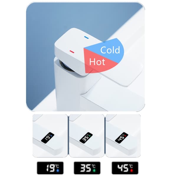 Vit Touch LED Digital Temperaturvisning Bänkvattenkran Varm Kall