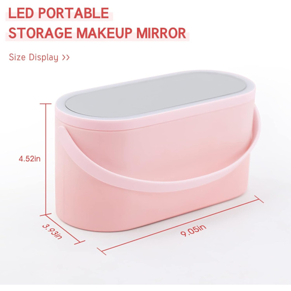 Makeup Organizer Box med Spejl og LED Lys - Bærbar Rejsemakeuptaske