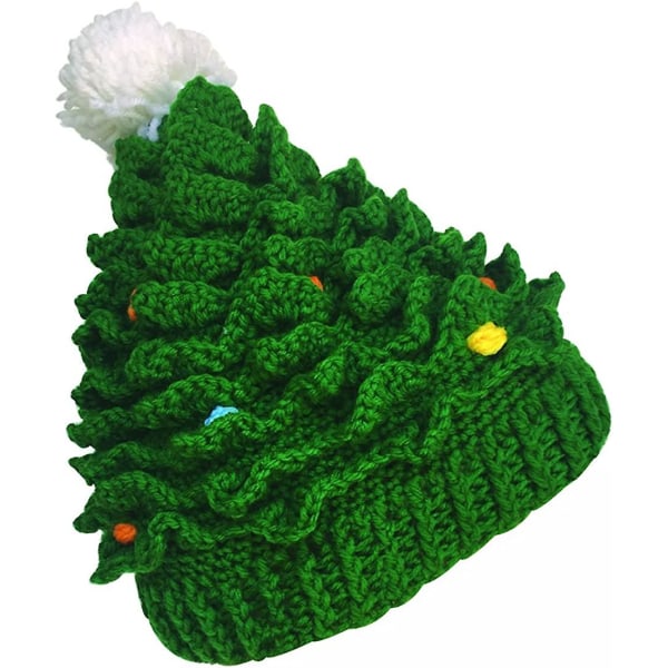 Joulukuusi käsinneulottu villahattu lämmin hattu (aikuisten versio)