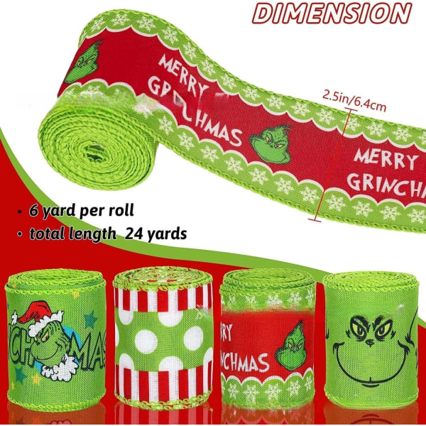 Christmas Grinchs, 4,5 m 2,5 tommer jul, gaveinnpakning Ribb DXGHC