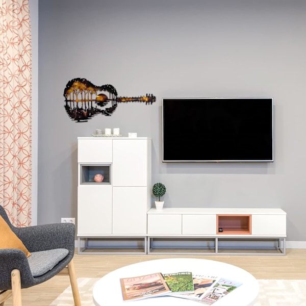 17\"X 8\" Dusk Sunset Gitarr Metall Väggkonst Bar Matrum Musikstudio Dekoration Hem Vardagsrum Sovrum Väggskulptur Dec