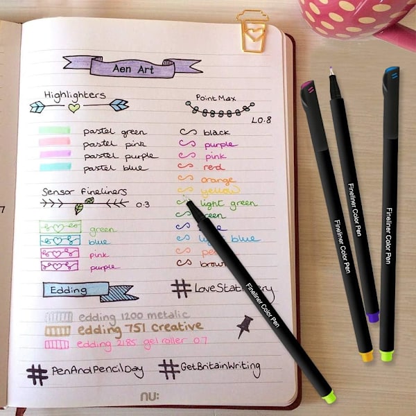 36 Farvede Journal Planner Penne, Farvede Fine Point Markører Tegning