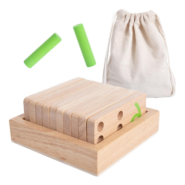 Tretrepinne i tre, pedagogisk leketøy, matematikkleketøy, tellepinner, eske, pinner, innsettingsblokker for småbarn