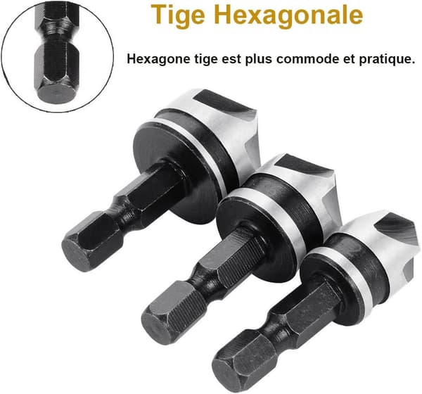 3 stk. 1/4\" Hex HCS Senkfræser 5-kantet Bor til Senkninger DXGHC