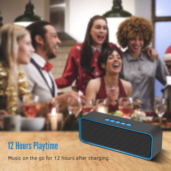 (Blå)Bärbar trådlös högtalare, Bluetooth 5.0-högtalare med 3D St
