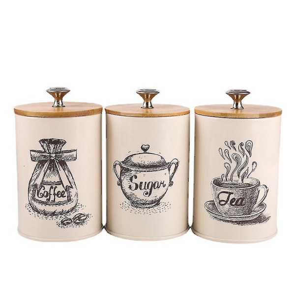 3st Retro Kök Förvaringsburkar Te Kaffe Sockerbehållare Plåt DXGHC