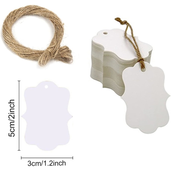 100 st Kraftpapperslappar Presentlappar 3x5cm med Jutesnöre för Bröllop