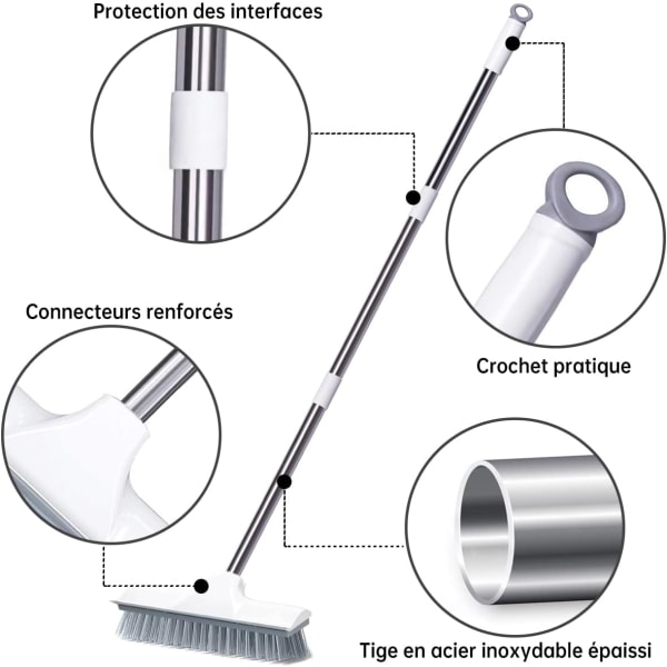 Skrubbebørste med vindusvisker, 2-i-1 rengjøringsbørste kost med A