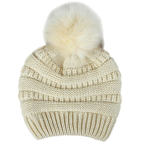 Dame Chunky Strikket Pom Pom Beanie Hat Slouchy Ski Varm