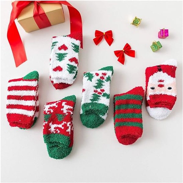 6Pairs Womens Christmas Fuzzy Socks Winter Warm Cozy Socks Soft F