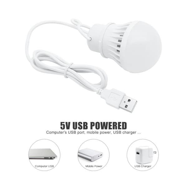 5-pak 3W USB-drevet LED-pære 300lm 6500K Bærbare Lanterner
