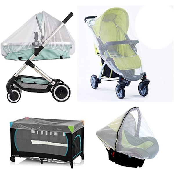 Barnevognsnet, Universal Myggenet Beskyttelse mod Fluer og Insekter til Klapvogn, Barnevogn, Lift, Stroller, Vugge, Kurv