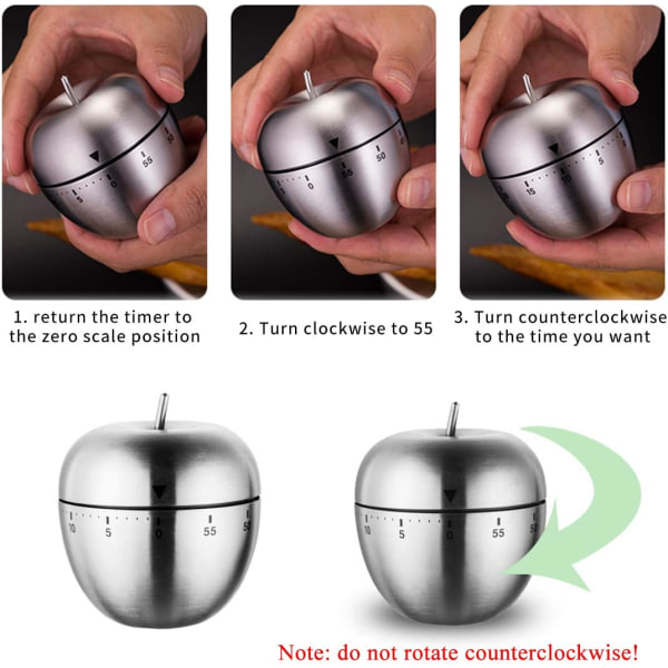 Apple Køkken Timer Rustfrit Stål Mekanisk Rotationsalarm 60 Min