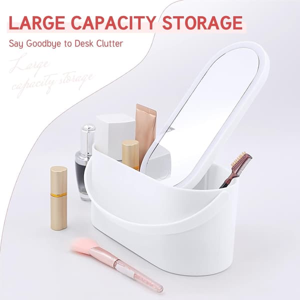 Makeup Organizer Box med Spejl og LED Lys - Bærbar Rejsemakeuptaske