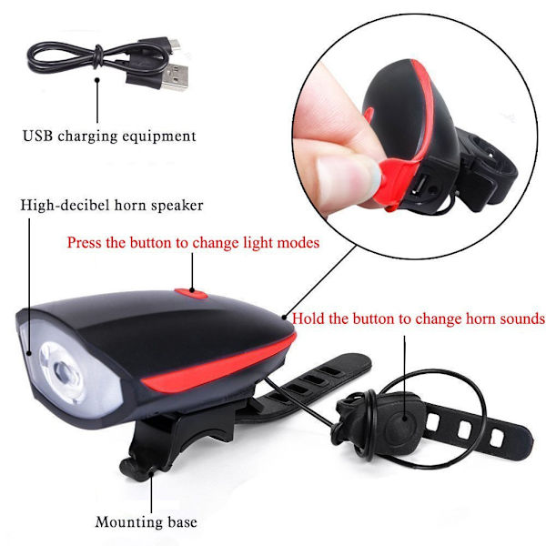 Sykkelforlykt horn USB lading advarselslys forlykt ta