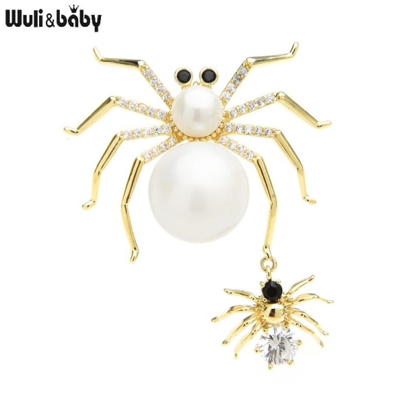 Ny design härlig pärla mamma baby spindel brosch dam tjeckiska rhin