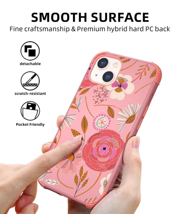 1 stk Rosa Blomster for Kvinnelig iPhone13 Alt-Inkludert Fallsikkert