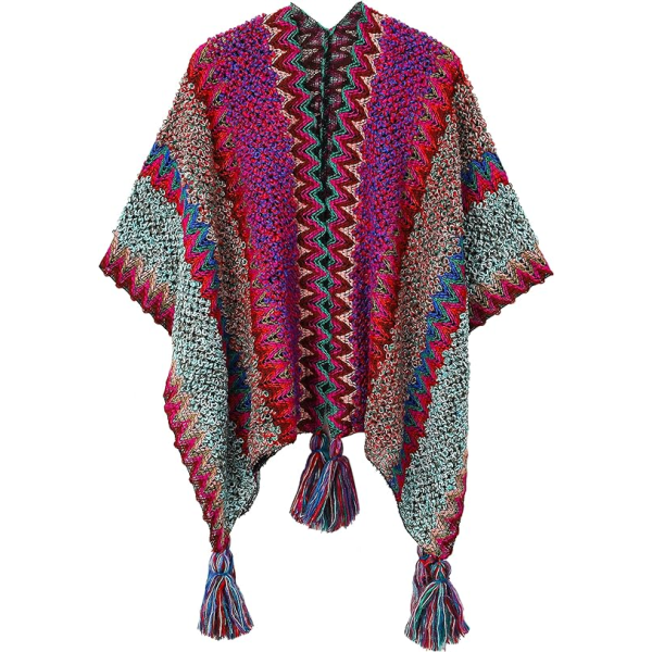 Strikket sjalomslag Poncho-kappe for kvinner, strikket cardigan Ki