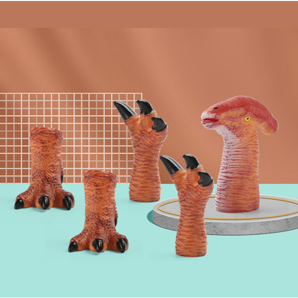 Dinosaurie Fingerdocka och Handdocka Dino T-rex Dockor Djur Raptor Fingerleksaker för Barn (Röd)