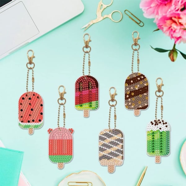 6 kpl DIY 5D Värikkäitä Popsicle Timanttimaalaus Avaimenperä Sarjat DXGHC