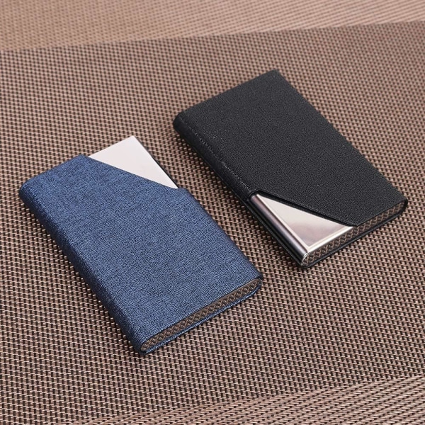 Business Card Holder, Slim Professional 2 Packs PU Leather+Stainl