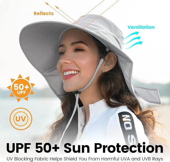Solhat til kvinder og mænd, rullebar, UPF 50+, bred skygge, havehat DXGHC