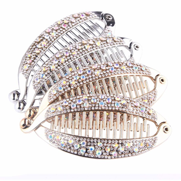 4 st Eleganta Glittrande Rhinestone Kristall Bananklipp Hårklämma