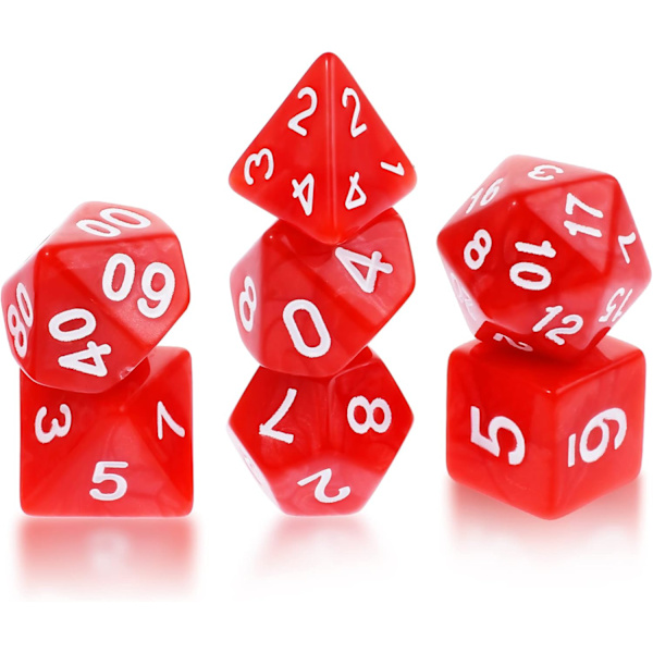 7 deler DND terningsett for Dungeon and Dragons, lilla tåke polyhedral terning RPG rollespill brettspill (rød)