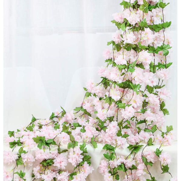 2 stycken konstgjorda körsbärsrankor, konstgjorda blommor, murgröna, hängande