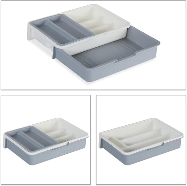 Udvidbar bestikbakke, 7 rum, 6 x 23,5 x 31,5 cm, grå, c