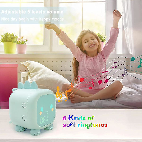 Barnealarmklokke med dinosaur-design, digital alarmklokke med lys