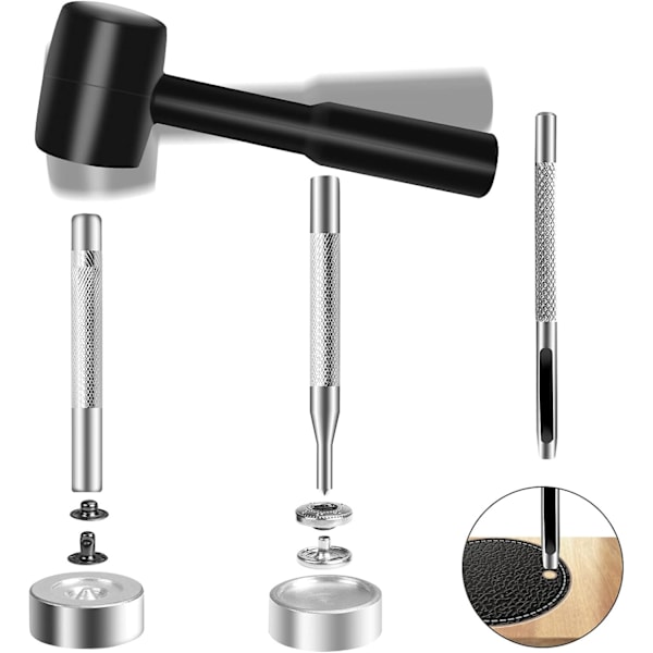 120 sett skinn trykknapper sett med hammer puncher, 12,5 mm metallknapp trykknapper trykknapper med 4 setterverktøy for Cl
