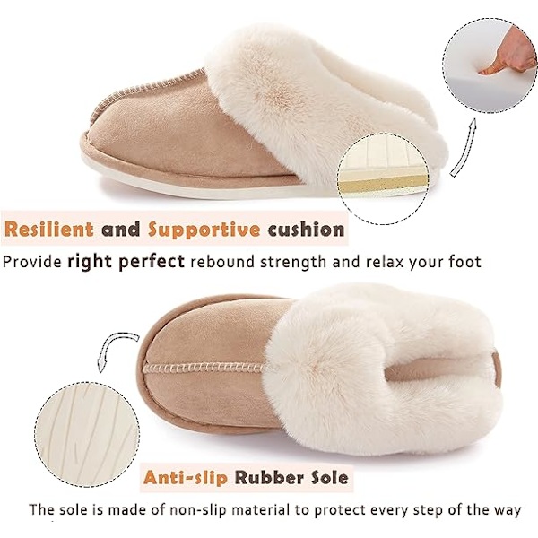 Dames Slippers Hukommelsesskum Fluffy (Tan, Stor) Blød Varmt Slip On Ho