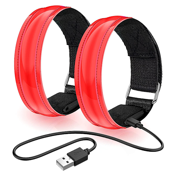 2 stk. Genopladelige LED Lysende Armbånd, LED Reflekterende Løbearmbånd
