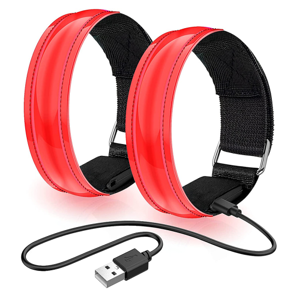 2 stk. Ladbare LED Lysende Armbånd, LED Refleks Løpearmbånd