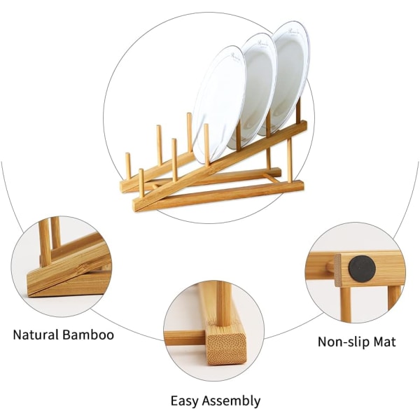 Diskavlopp i trä, bambuställ för tallrikar, kök med 5 fack