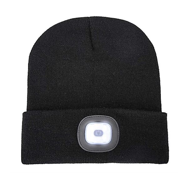 Unisex LED Beanie Hat med Lys, Vinterstrikket Lysende Forlygte H